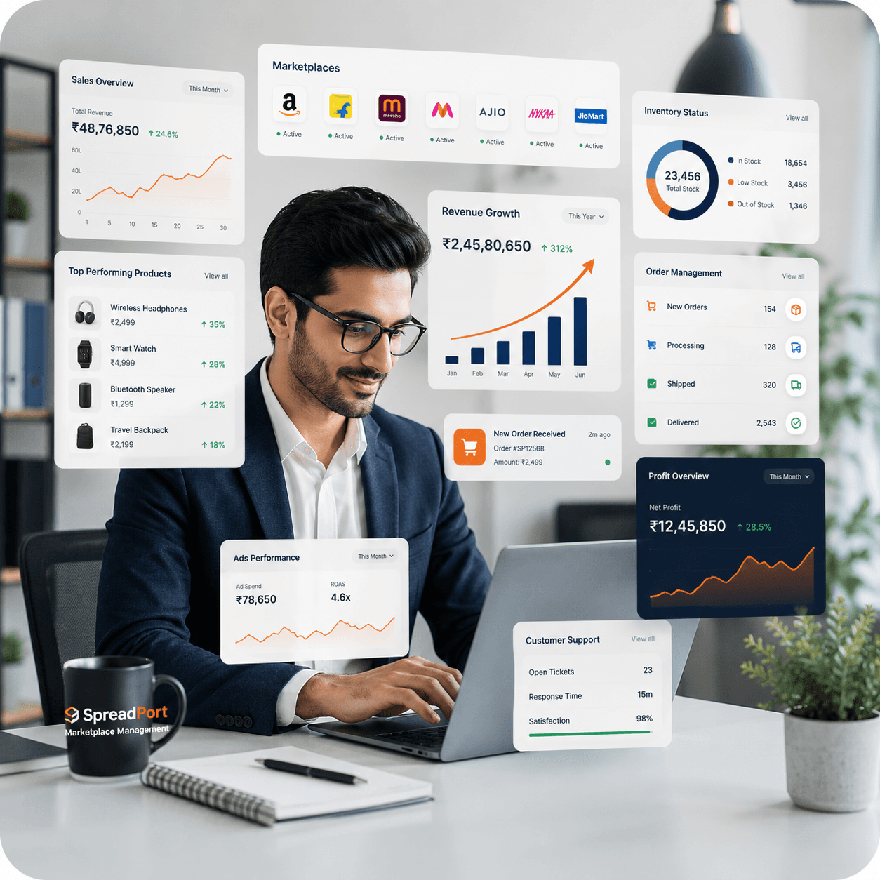 E-commerce seller managing online business